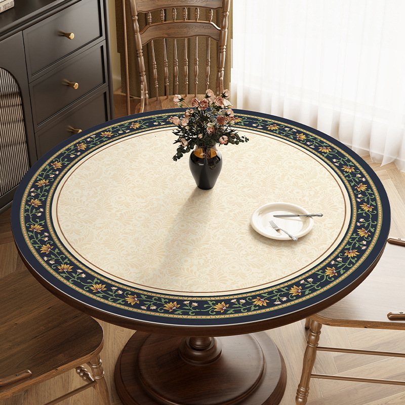 American Style Light Luxury Round Tablecloth Waterproof Oilproof Heatproof Washable Dining Leather Coffee Table Top Protector Mat ddmydog