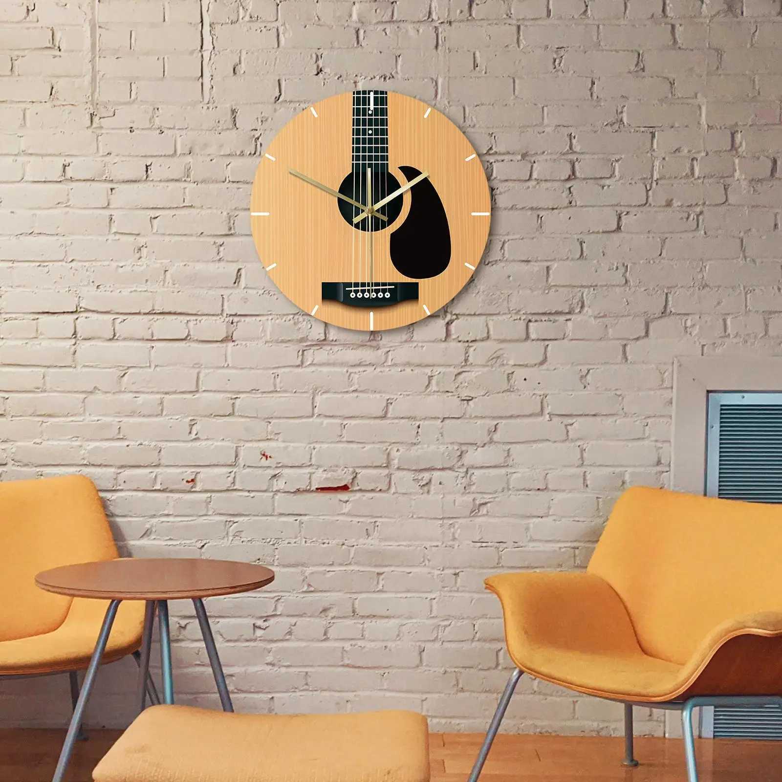 30cm Guitar Wall Clock Music Hanging Instrument Wall Art Home Decor No Ticking for Bedroom Living Room Gift C251126