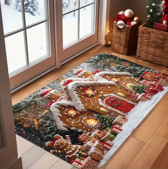 Christmas Candy House and Snowflake Doormat Holiday Design with Lights and Candles Snow View Bathroom Living Room DecorationM251126
