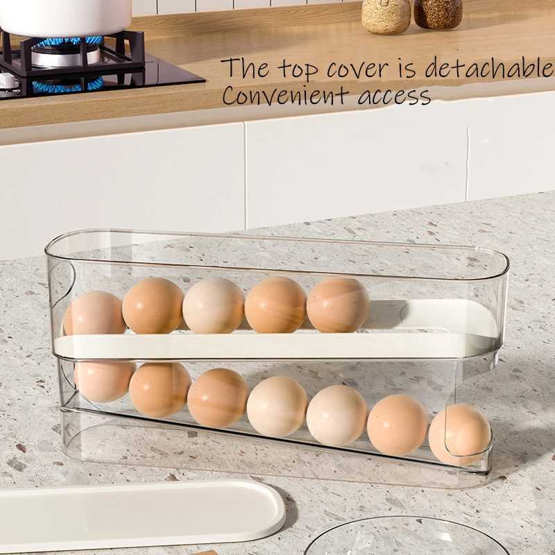 Egg Dispenser Double-layer Automatic Rolling Rack Large Capacity Egg Storage Rack Space Saving Suitable For Kitchen Use Y251126