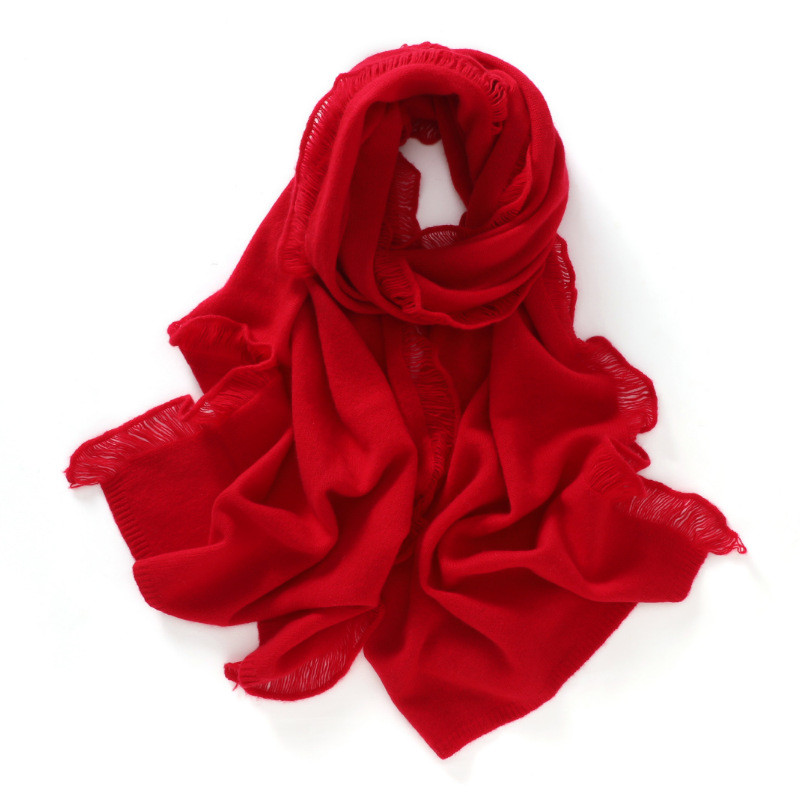 K524 Cashmere scarf for women autumn and winter Korean style tassel solid color versatile warm neck scarf wool knitted large shawl