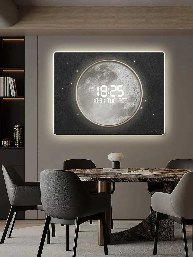 Large Size Digital Wall Clock with LED LightThe Moon Pattern Muted Quartz Wall Clock for Home Decoration C251126