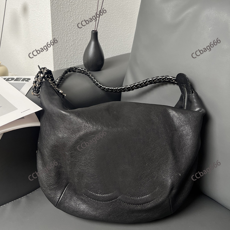 42CM Vintage Women Designer Jumbo Shoulder Bags Luxury Calfskin Black Sliver Thick Chain Handbag Large Shopping Hobo Bags Casual Tote Bag Purse Underarm Bag Sacoche