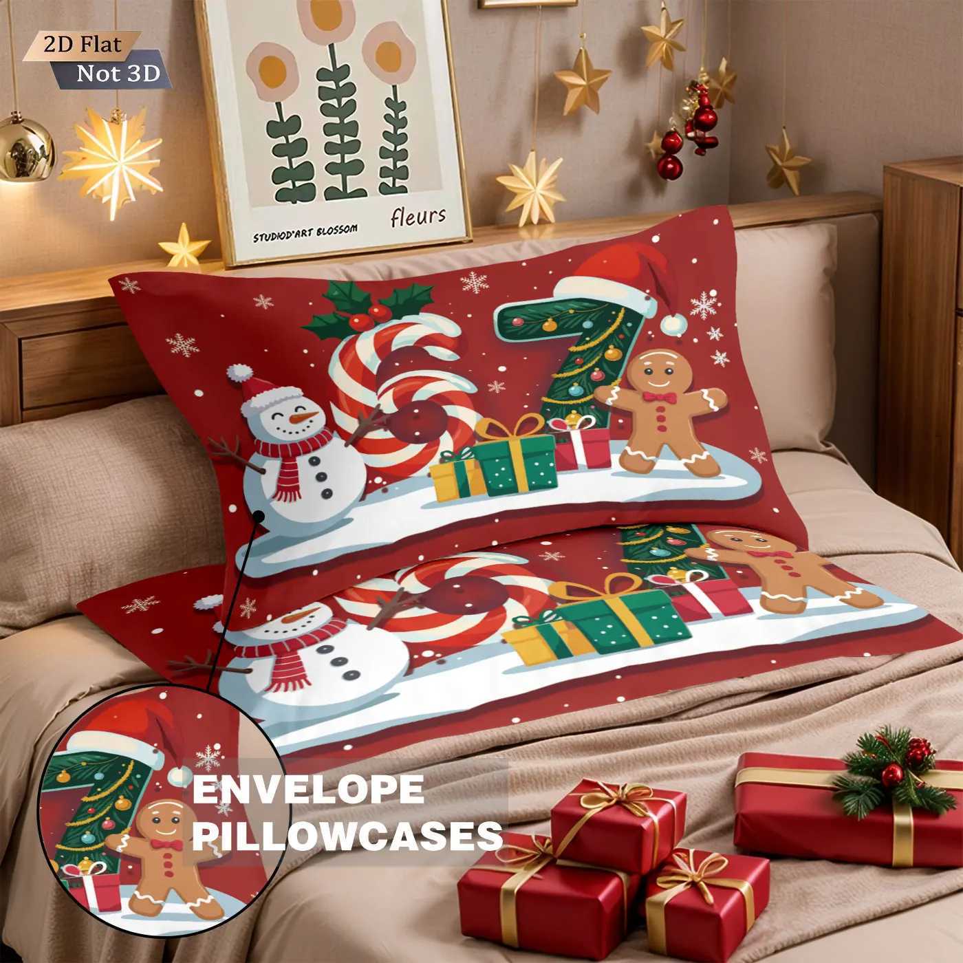 Christmas 3pcs Happy Christmas Snowman Gingerbread Man Print Quilt Cover Set Multi Size Bedroom Bedding Decoration Machine Washable Y251126