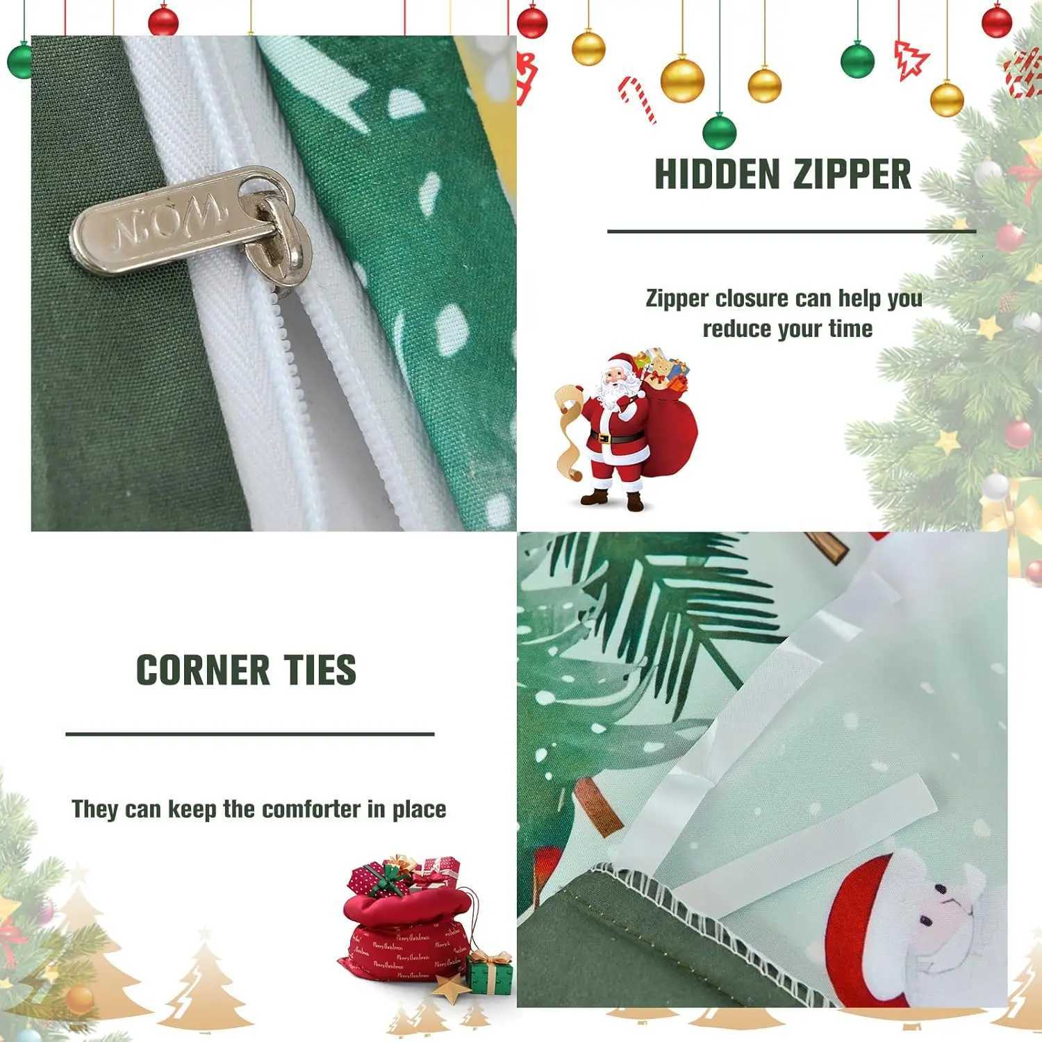 Christmas Green Christmas Duvet Cover Set - Double Santa Claus Christmas Tree Snowflake Pattern Soft Microfiber Bedding Set Y251126