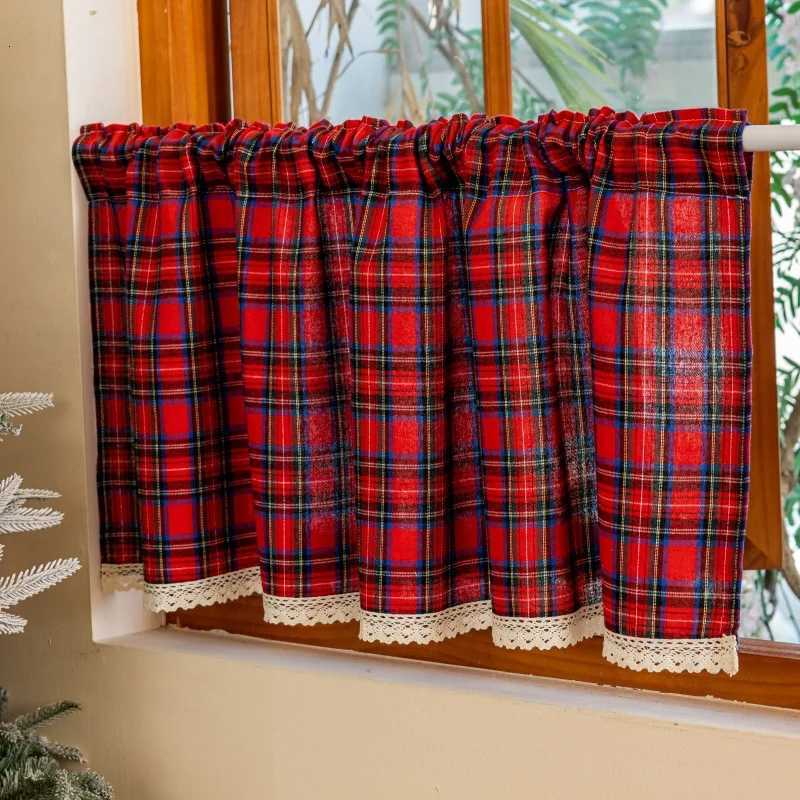 Christmas Green Check Plaid Curtains Farmhouse Style Gingham Curtain Christmas Decorative Adjustable Shades Rod Pocket valance Curtains Y251126