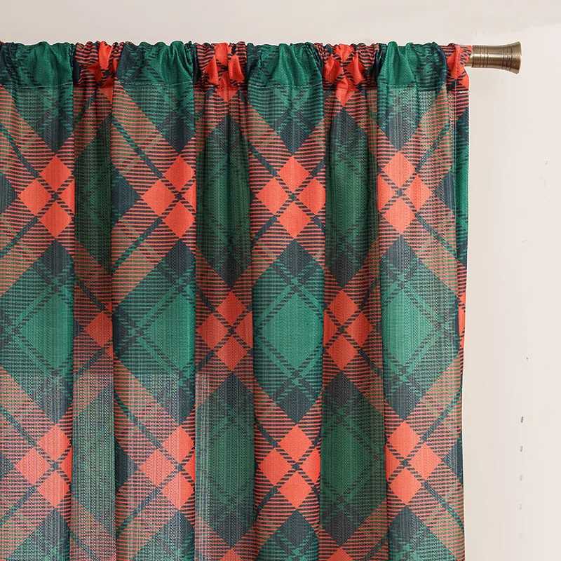 Curtain Christmas Christmas-themed Printed Curtains Vintage Green Plaid Are Rectangular Suitable for Bedroom Living Room Kitchen Home Decoration Y2511
