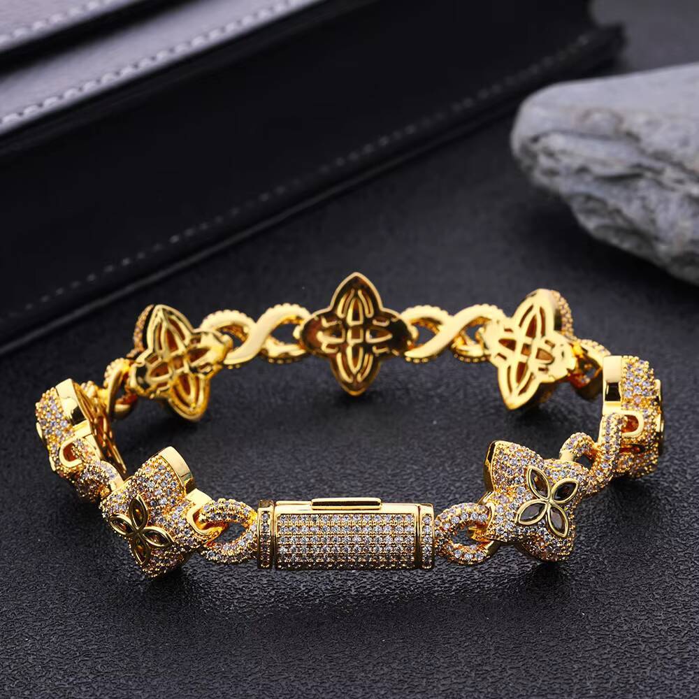 European American High-End Versatile Hand Jewelry Eight-Character Cuban Bracelet for Men Moissanite Bracelets Bangles