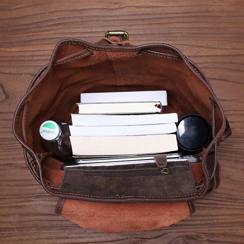 Vintage Top Layer Cowhide Men's Leather Crazy Horse Computer Bag Unisex Trend Fashion Travel Backpack