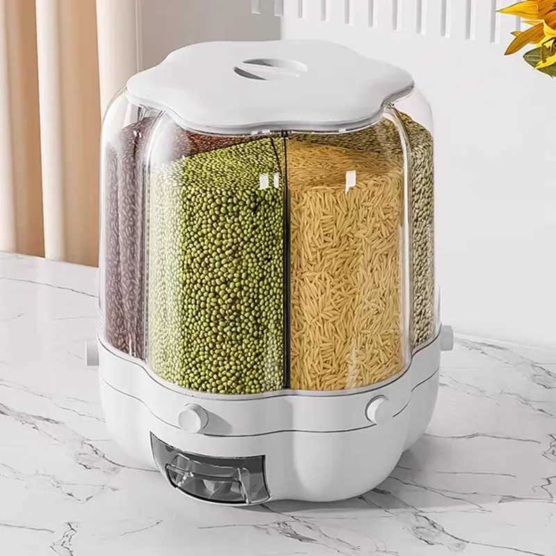 Rotating Food Storage Containers Rice Distributor Transparent Large Capacity Beans Grain Container With Lid Y251126