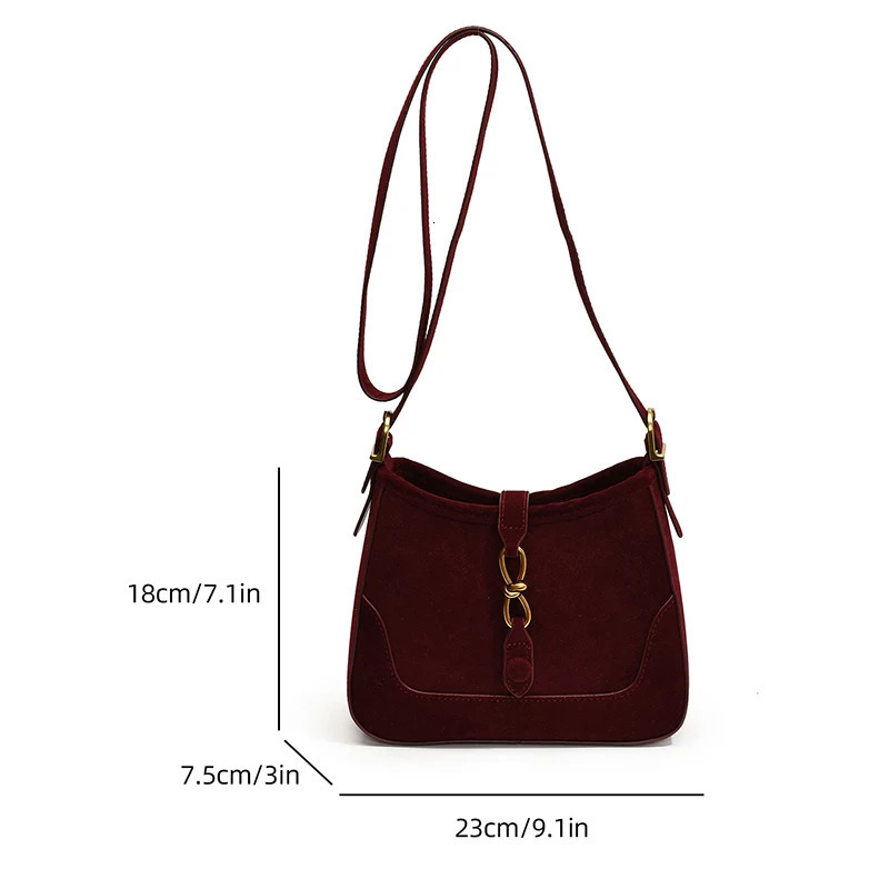 Winter Trendy Frosted PU Leather Shoulder Bag for Women Quiet Burgundy Bag Lady Solid Color Crossbody Bags Suede Purse 250425