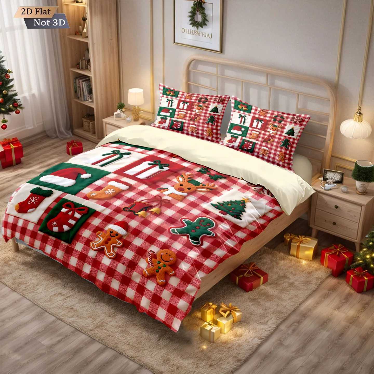 Christmas 3pcs Christmas red checkered printed coreless bedding set multiple sizes bedrooms dormitories comfortable machine washable Y251126
