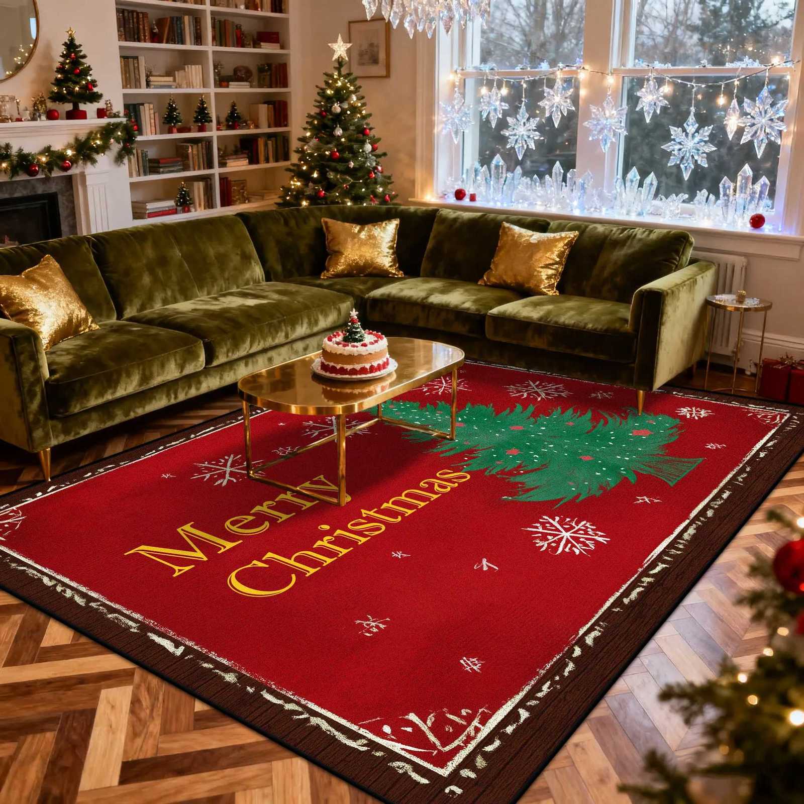 American Christmas Tree Foldable Living Room Carpet Decoration Bedroom Bedside Antiskid Soft Rug Easy Clean Big Size Floor MatsM251126