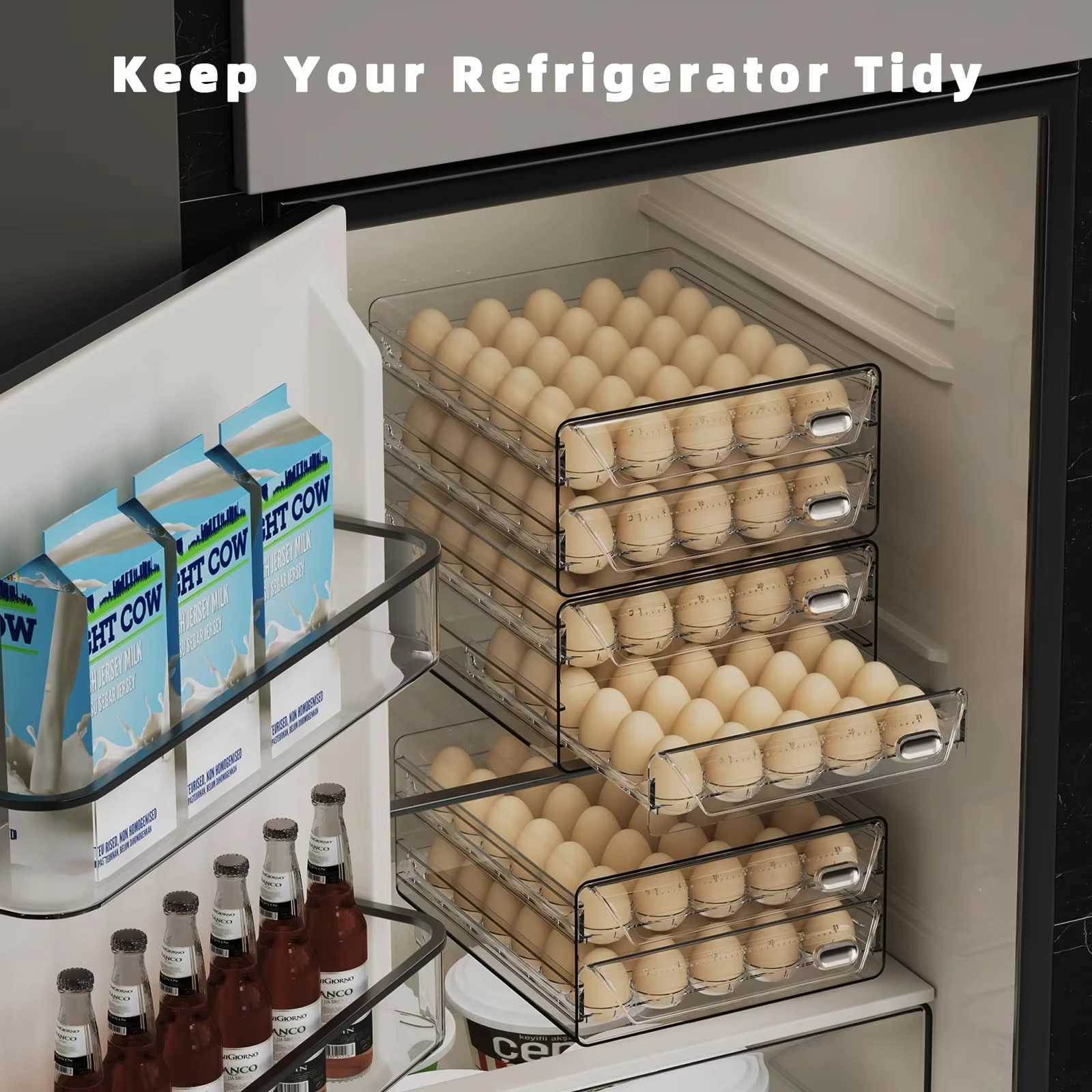 Clear 60 Egg Container for Refrigerator Egg Holder for FridgeStackable Egg Storage Container Egg Fresh Storage Box Tray Y251126