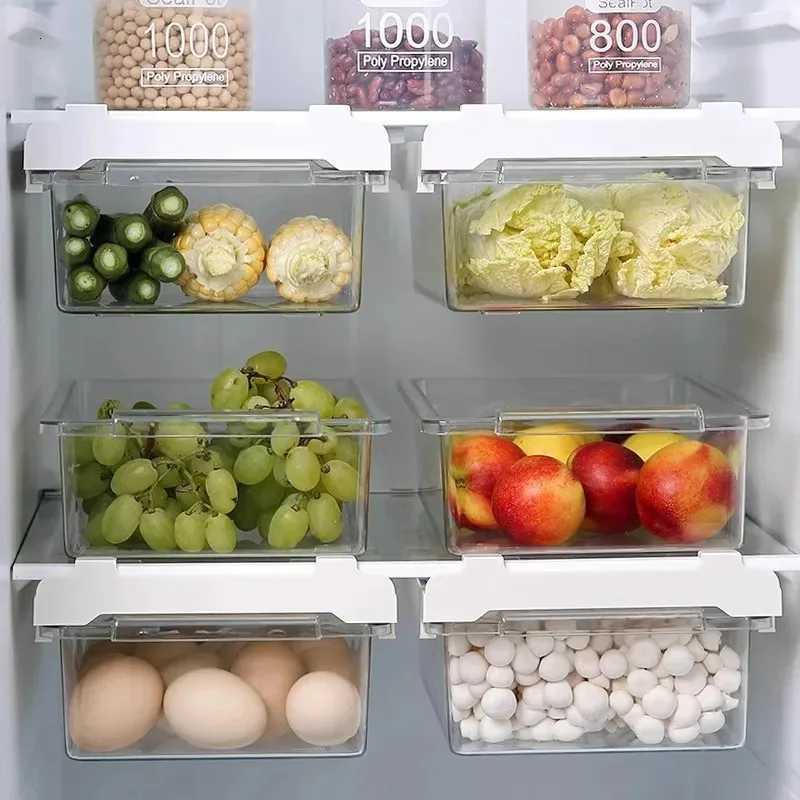 Household Transparent Retractable Refrigerator Storage Box Anti Odor Refrigerator Partition Storage Basket Hanging Storage Box Y251126