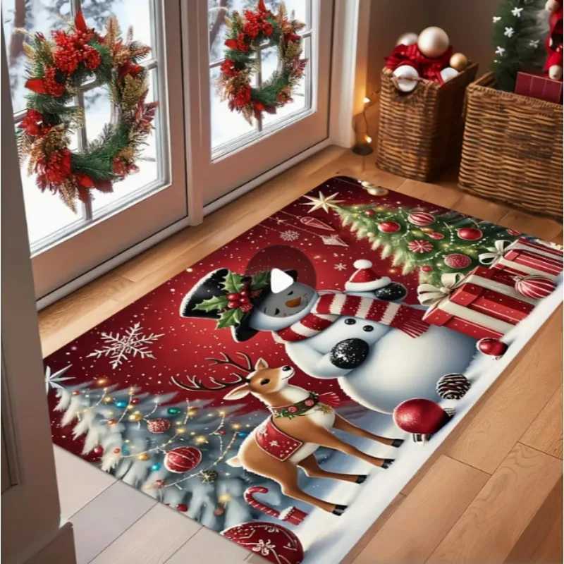 Holiday Christmas Doormat Featuring Santa Claus Reindeer Snowman Entrance Living Room Bedroom Kitchen Bathroom Christmas DecorM251126
