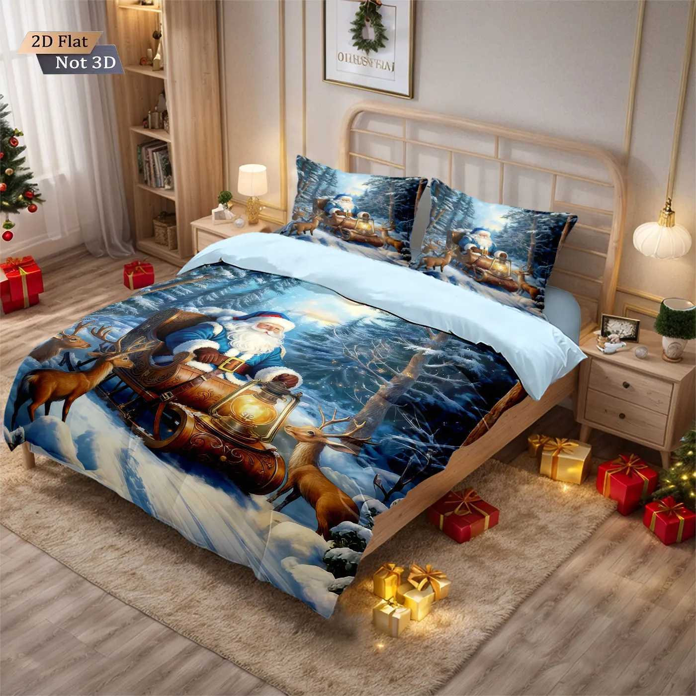 Christmas 3pcs Merry Christmas Santa Claus Printed Chipless Bedding Set Multi Size Bedding Decoration Comfortable and Machine Washable Y251126