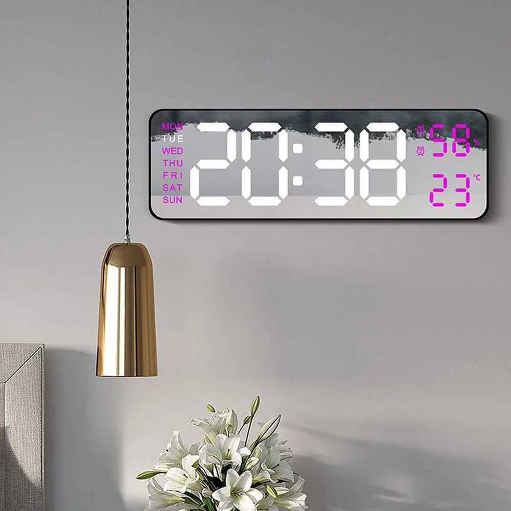 Digital LED Alarm Clock with CalendarTemperature and Humidity Acrylic or Mirror Surface Selectable Desk Clock or Wall Hanging C251126