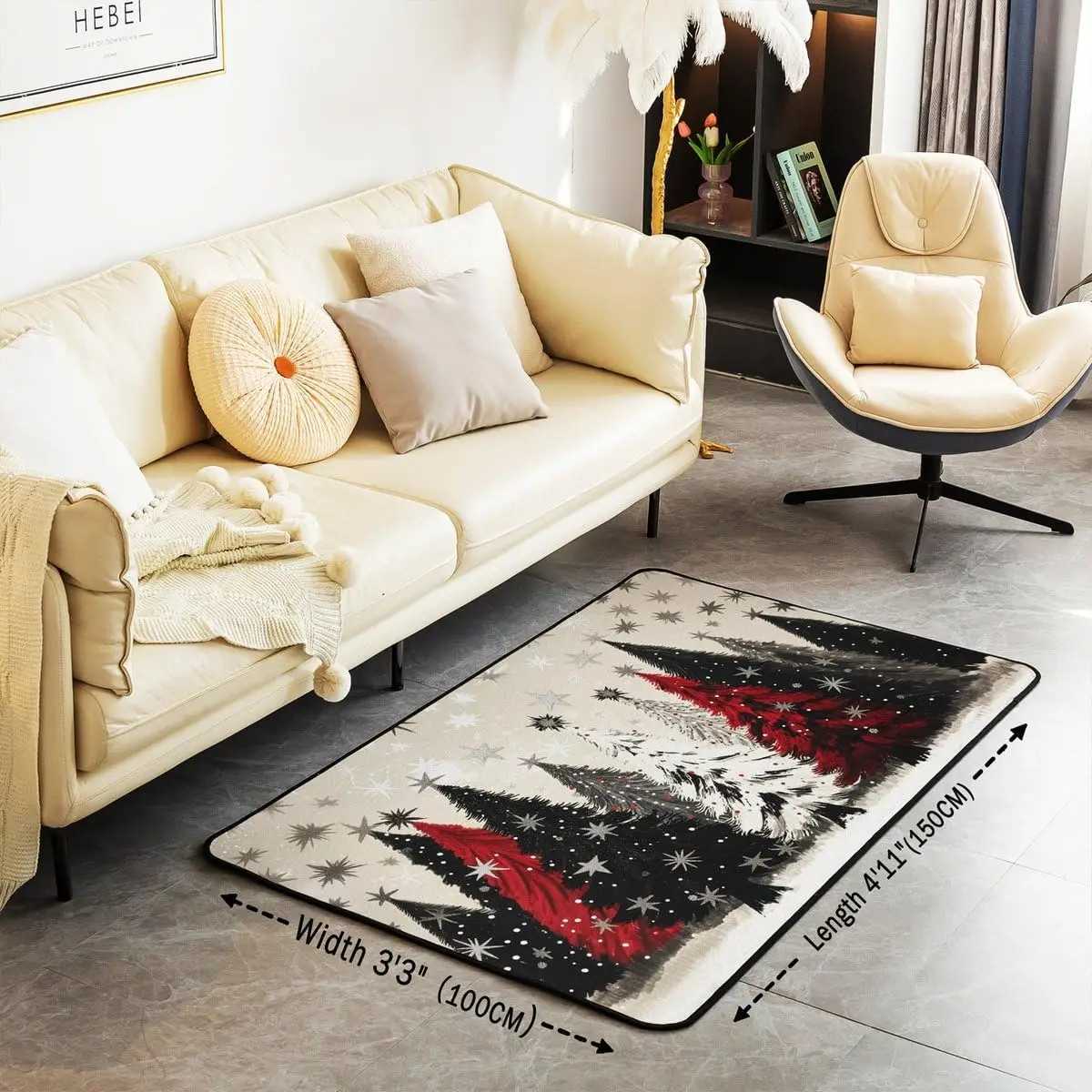Christmas Tree Area Rug for Kids Merry Xmas Living Room Rugs Rustic Farmhouse Decorative Carpet Girls Boys Teens Adult BedroomM251126