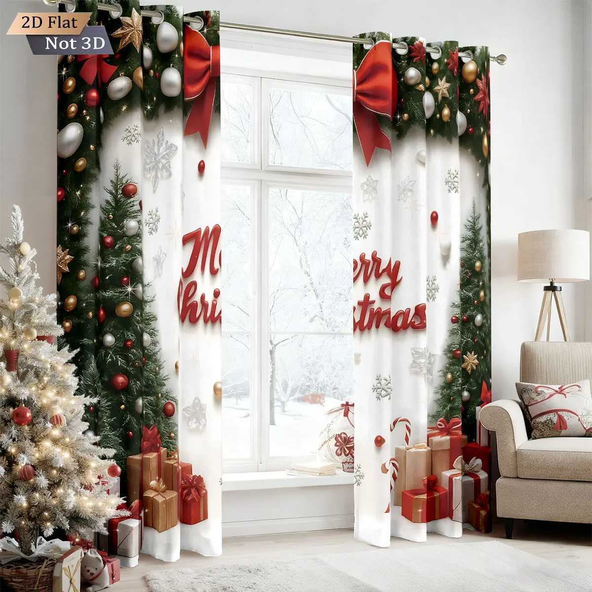 Curtain Christmas 2pcs Merry Christmas tree print blackout curtains thermal insulation multiple sizes living room holiday decoration Y251126