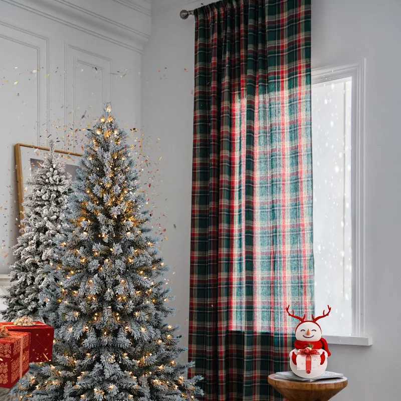 Christmas 1/2PC Christmas Plaid Pole Curtain Suitable For Living Room Bedroom Balcony Curtains Y251126
