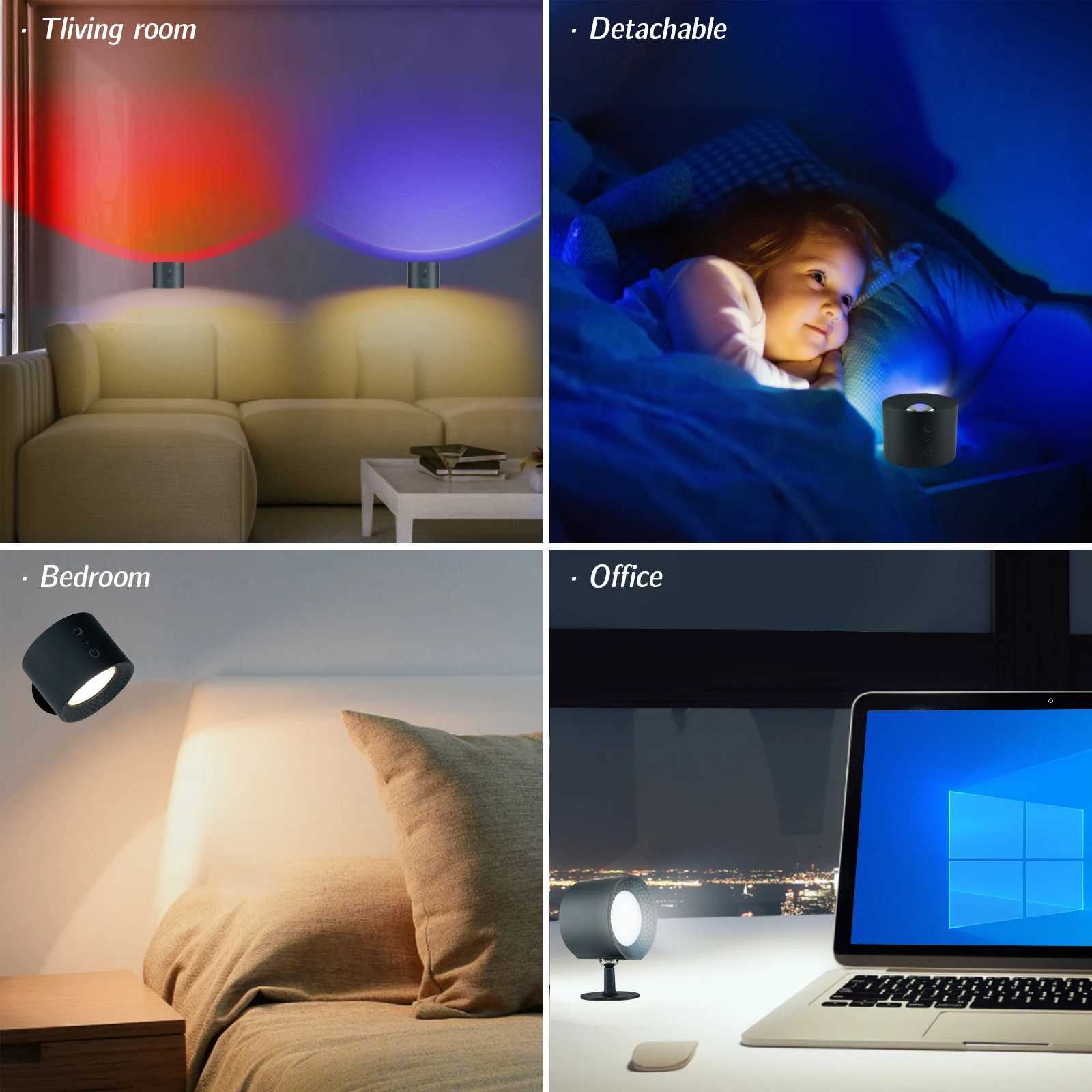 Led Wall Lamp Touch Control Remote 360 Rotatable USB Recharge Wireless Portable RGB Night Light For Bedside Bedroom Reading Lamp M251126