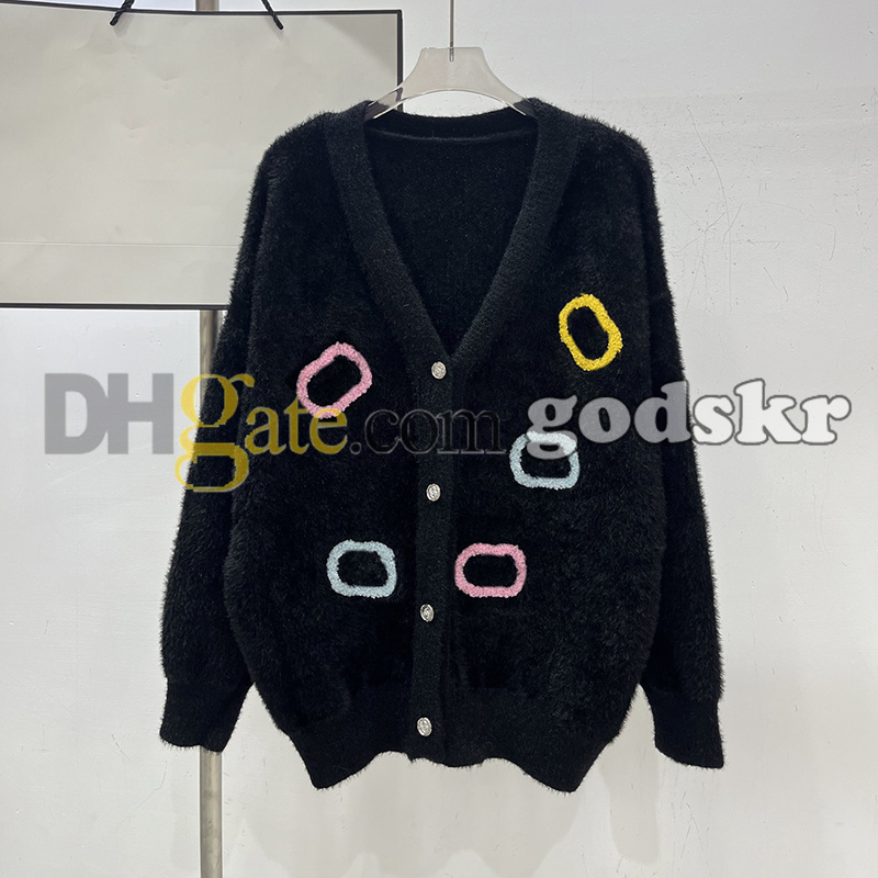 Women Casual V Neck Cardigan Elegant Tweed Knitted Coat Contrast Color Vacation Single Breasted Sweater Coat