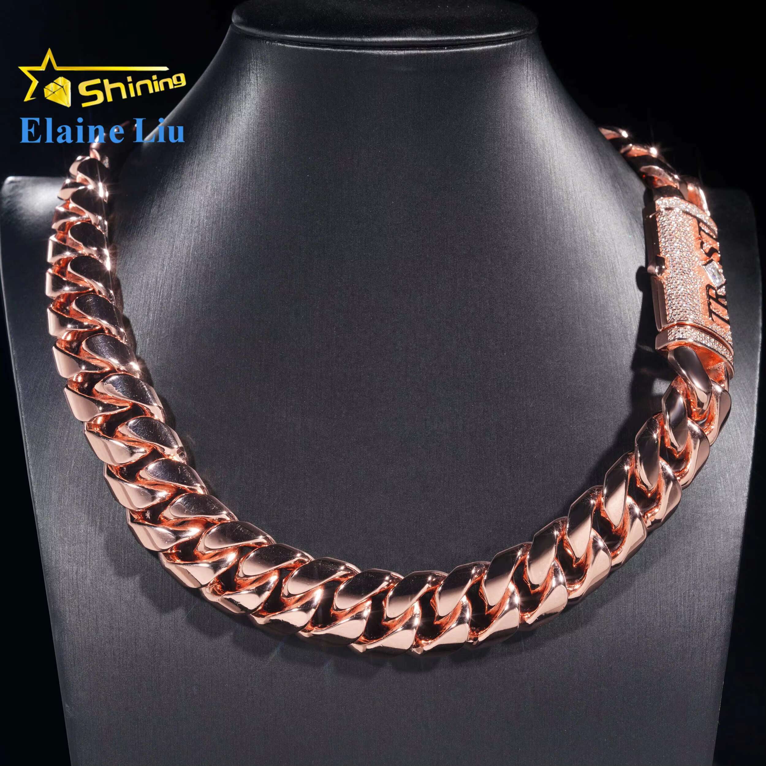 Men Thick Miami Cuban Necklace 20MM Real Gold Plated Silver 999 Plain Hip Hop Jewelry VVS Moissanite Clasp Cuban Link Chain