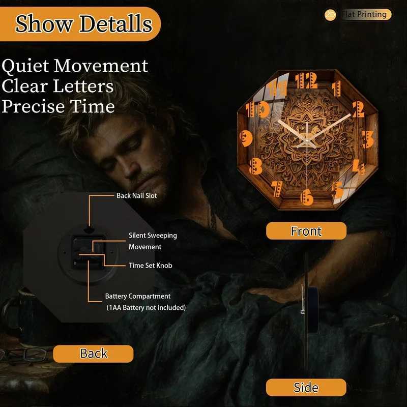 Attractive Premium Intricate Octagon Wooden Carved Deer Wall Clock for Office Farmhouse Valentines Day Halloween Easter Gifts C251126