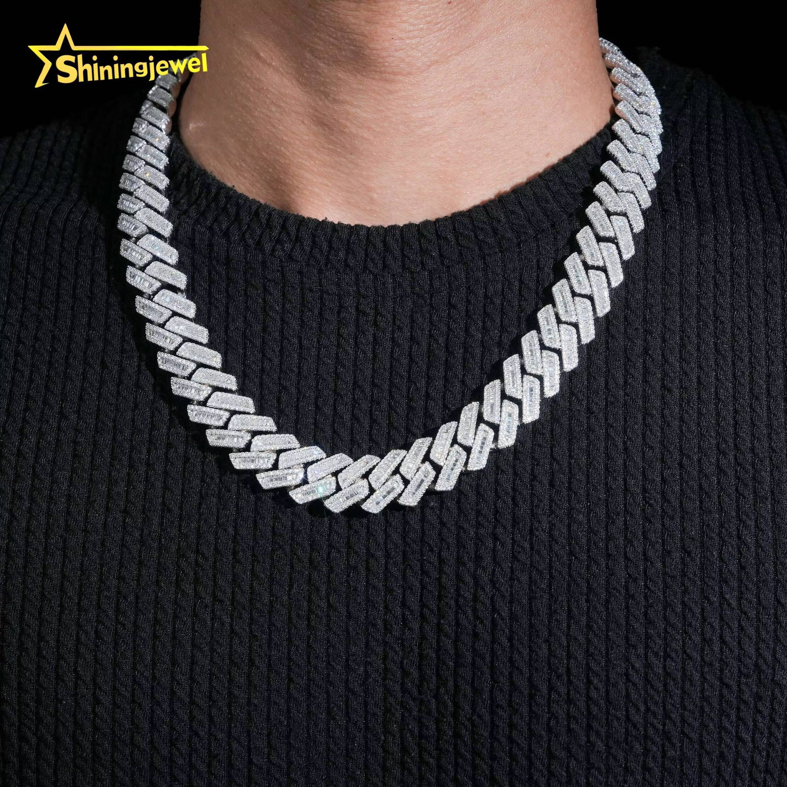 US Local Fast Shipping Cuban Link Chain 18mm S925 Pass Diamond Test VVS Baguette Moissanite Diamond Cuban Necklace Men Jewelry