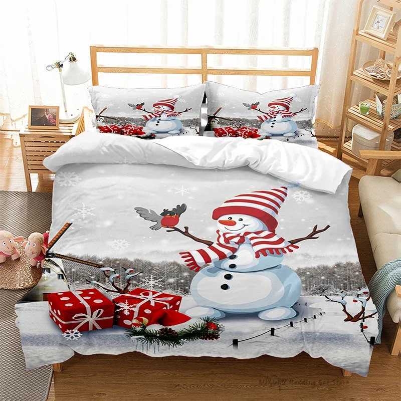 Christmas 3Pc Duvet Cover Christmas Series Snowman Red Hat Gift Print Festive Bedding Set for Kids and Adults Single Double Queen 220x240 Y251126