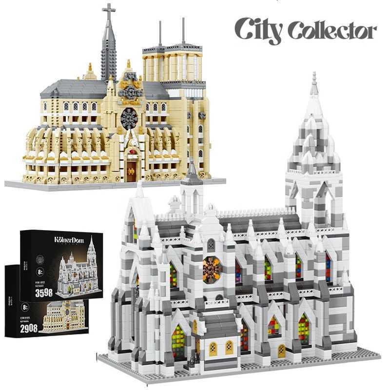 City World Famous Architectural Cologne Cathedral Micro Bricks Building Blocks Street View Notre-Dame de Paris Construction ToysT251126