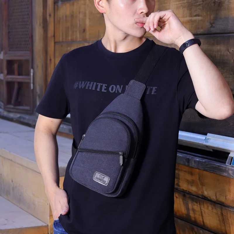 MenS Chest Bag Retro Canvas Waterproof Shoulder Bag Large Capacity Multi Pocket Crossbody Bag Outdoor Sports Travel Chest PackT251126
