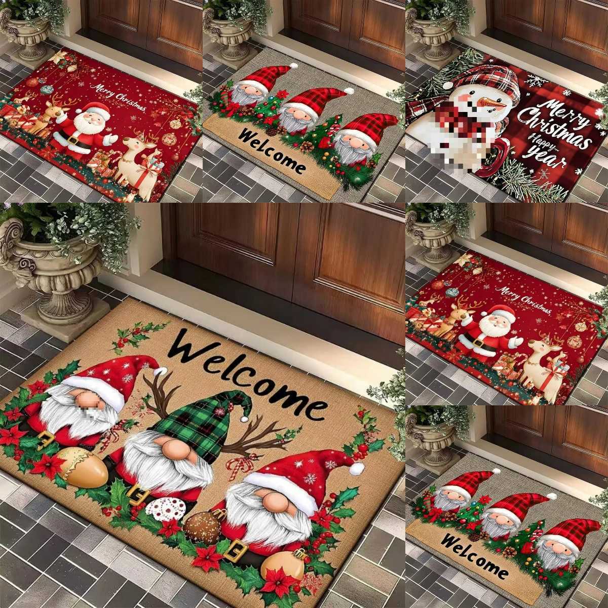 Christmas Holiday Doormat Featuring Santa Claus Elf Snowman Pattern NonSlip Front DoorMat for Living Room Bedroom Entrance DecorM251126