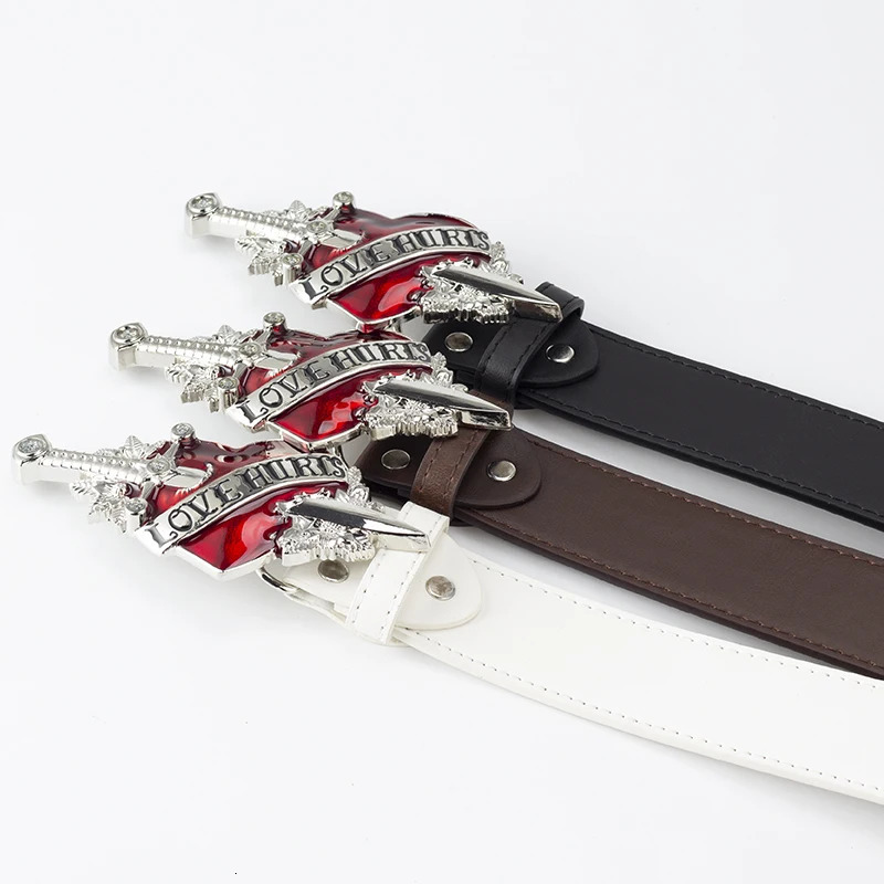 Cool Fashion Leather Belt Red Heart Love Hurts n Punk Rock Waistband Women Men Decorative belts Jeans Hip Hop Girdle 251126 - view 6
