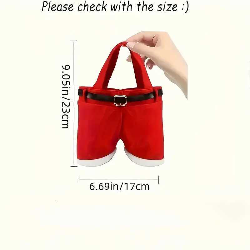 6pcs Red Non-Woven Fabric Christmas Gift Bags with Santa Claus Shorts Design Holiday Gift Wrapping Decorations Y251126