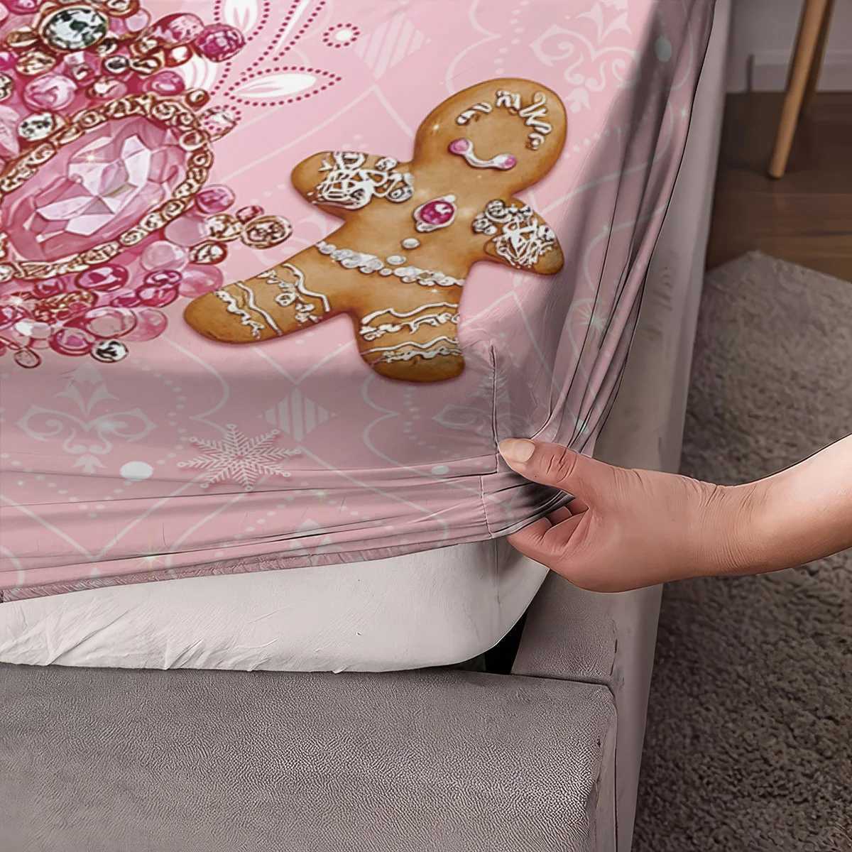 Christmas 3pcs pink romantic Christmas tree print coreless bed sheet set multiple size bed covers bedroom bedding holiday decorations Y251126