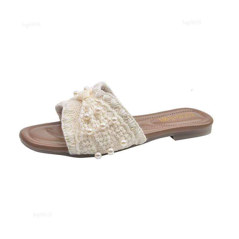 Top brand high-quality new-style designer new shoes French pearl fairy style flat shoes fashionable summer soft soled beach sandals women's new f
