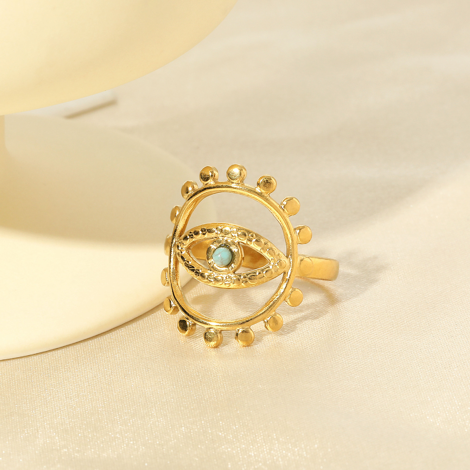 New Ladies Ring 18K Gold Plated Turquoise Heart Eye Openable Jewelry High quality gold designer diamond ring rings designer for women engagement men l - view 5