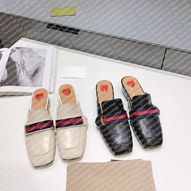 Designer Slippers Women Fashion Square Toe Mule Slippers - Metal Buckle Striped Trim Casual Fashion Shoes Female Casual Sandal Outdoor Shoes (Multi-Color Options)