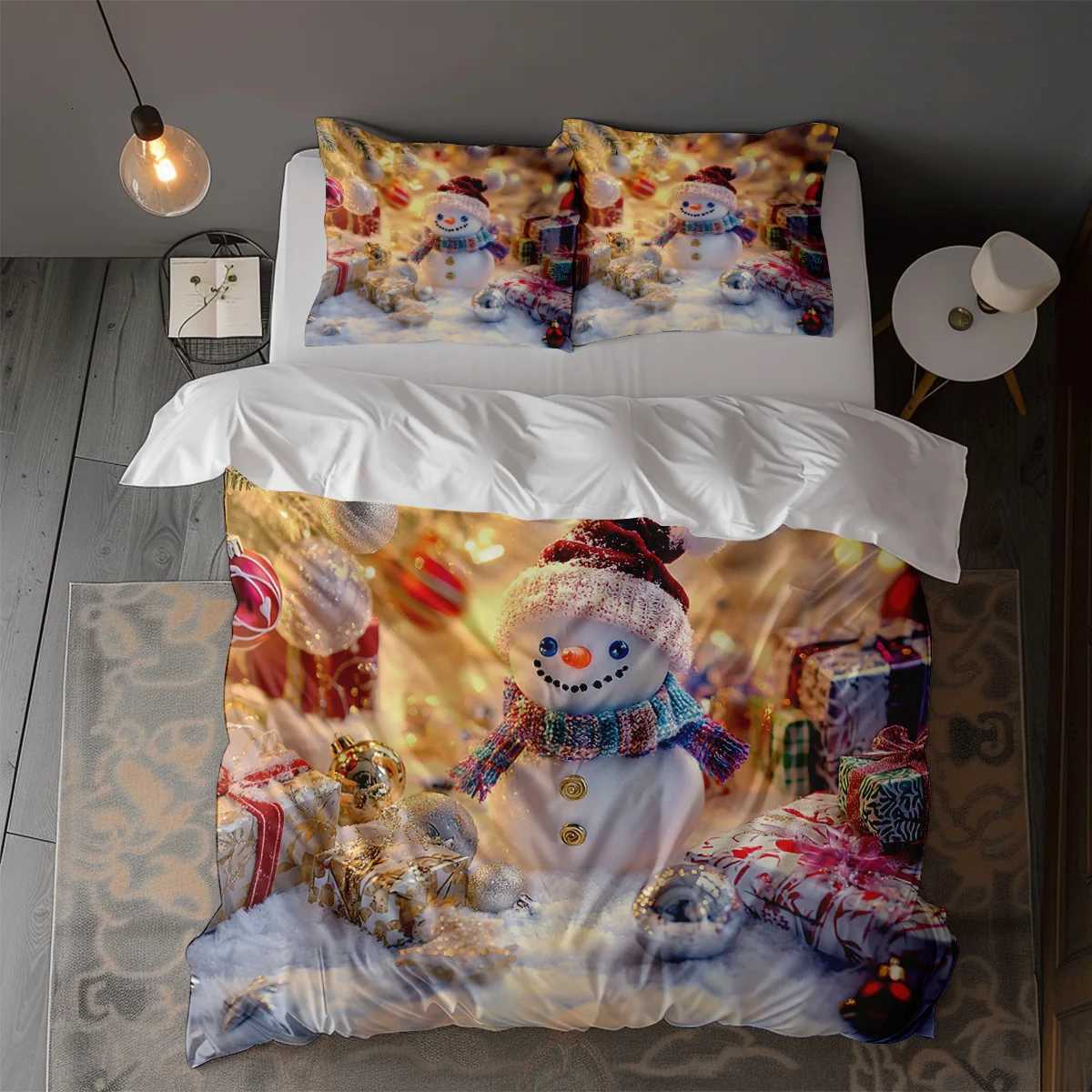 Christmas Christmas Snowman Comforter Set 3PCS Christmas Tree and Gift Pattern Holiday Bedding Set Soft Microfiber Winter Home Set Y251126
