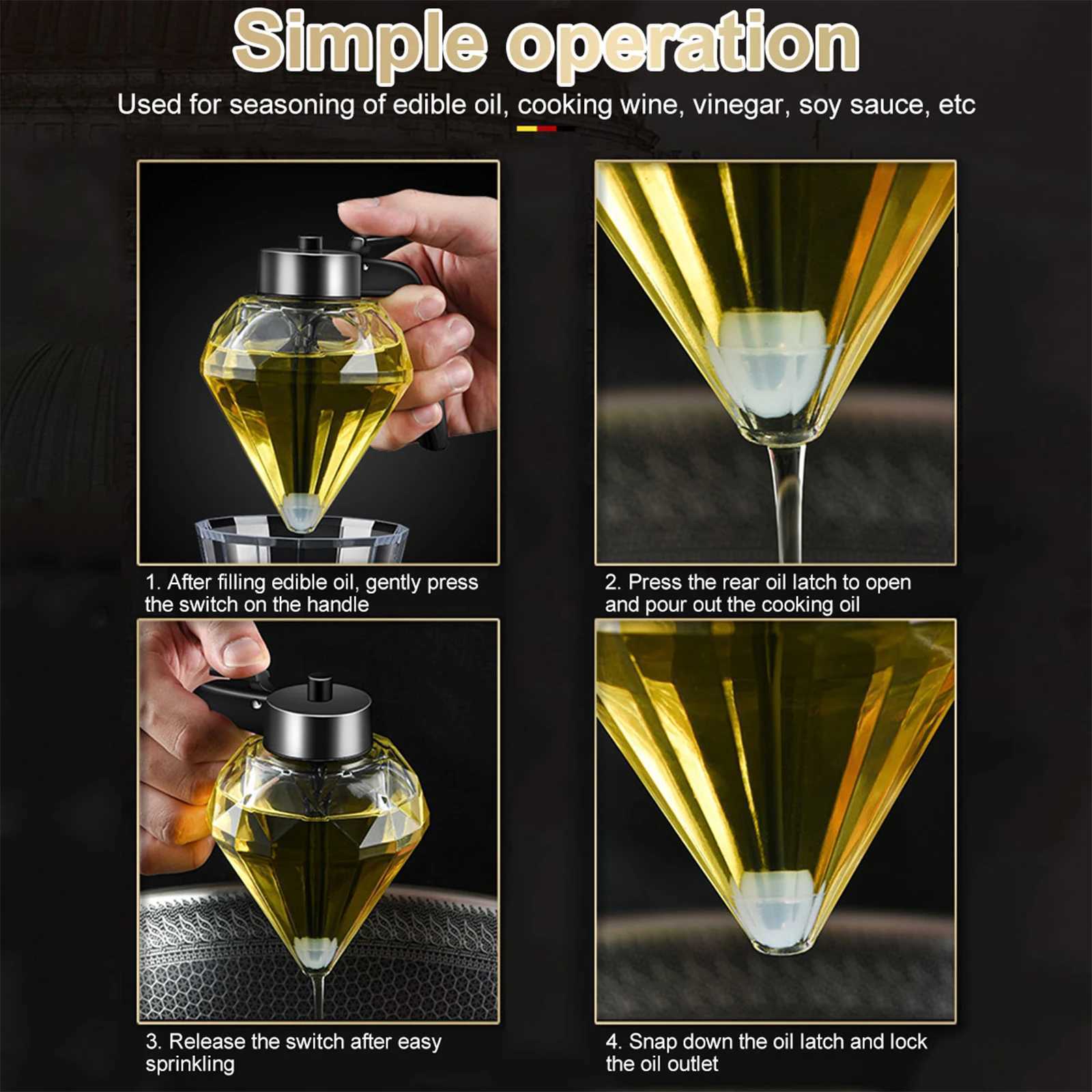 200ML Diamond Shaped Glass Honey Dispenser with Stand Large Capacity Oil Dispenser Multi-functional Oil Bottle Vinegar and Sauce Y251126