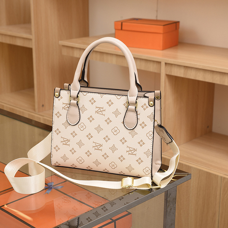 Old flower large capacity tote bag letter print fashion one shoulder handbag texture