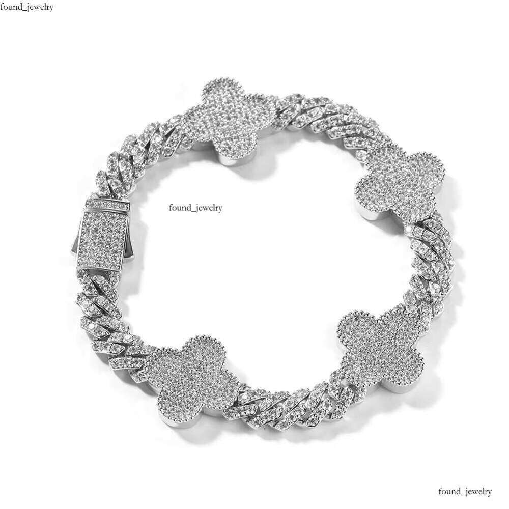 High Quality fashion Jewelry 18k Gold Plated Brass Necklace 8mm Cuban Chain VVS Moissanite Four Leaf Clover Bracelet