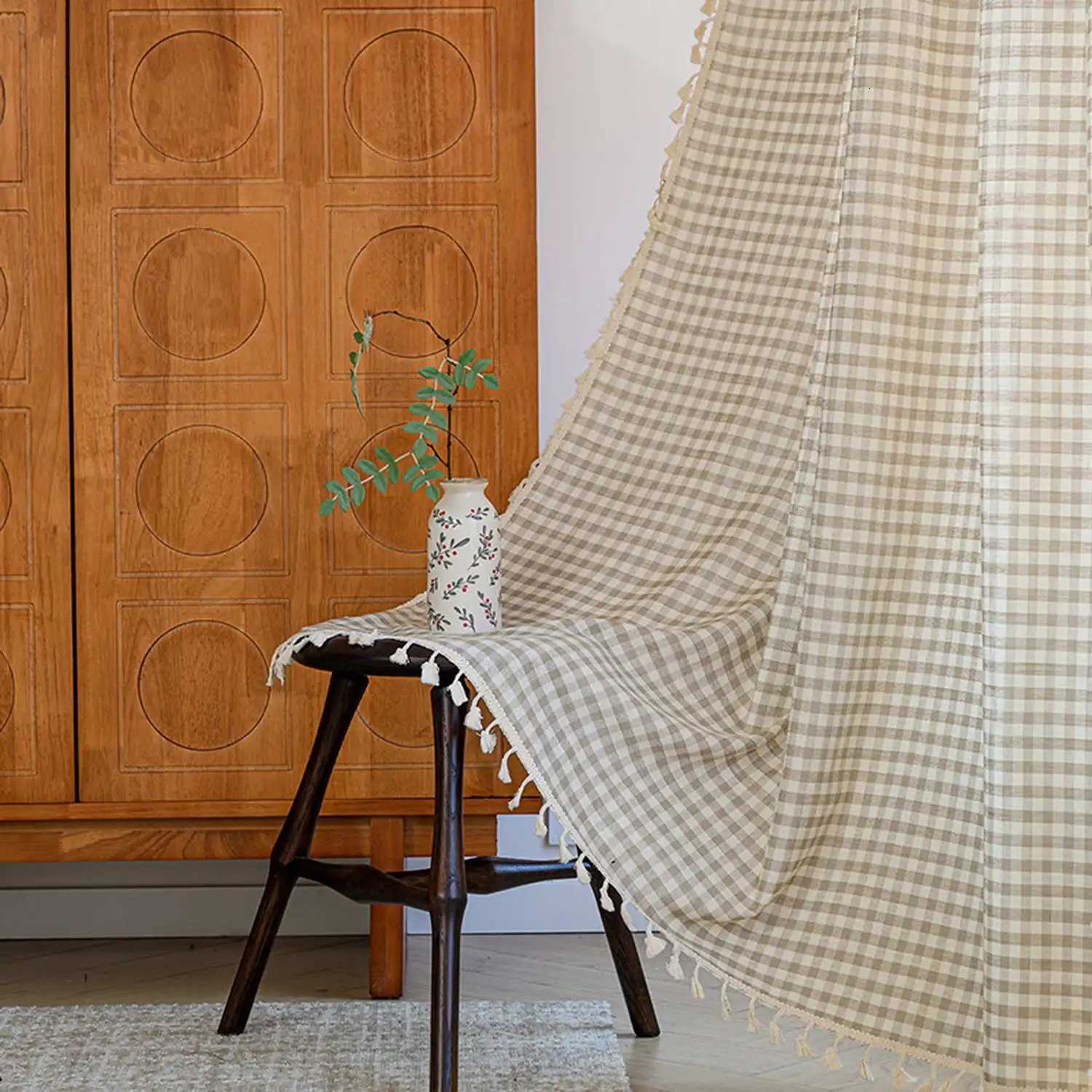 Curtain Christmas Plaid Curtains with Tassel Privacy Protection Window Treatments for Bedroom Living Room Rod Pocket Design Home Decoration Y251126