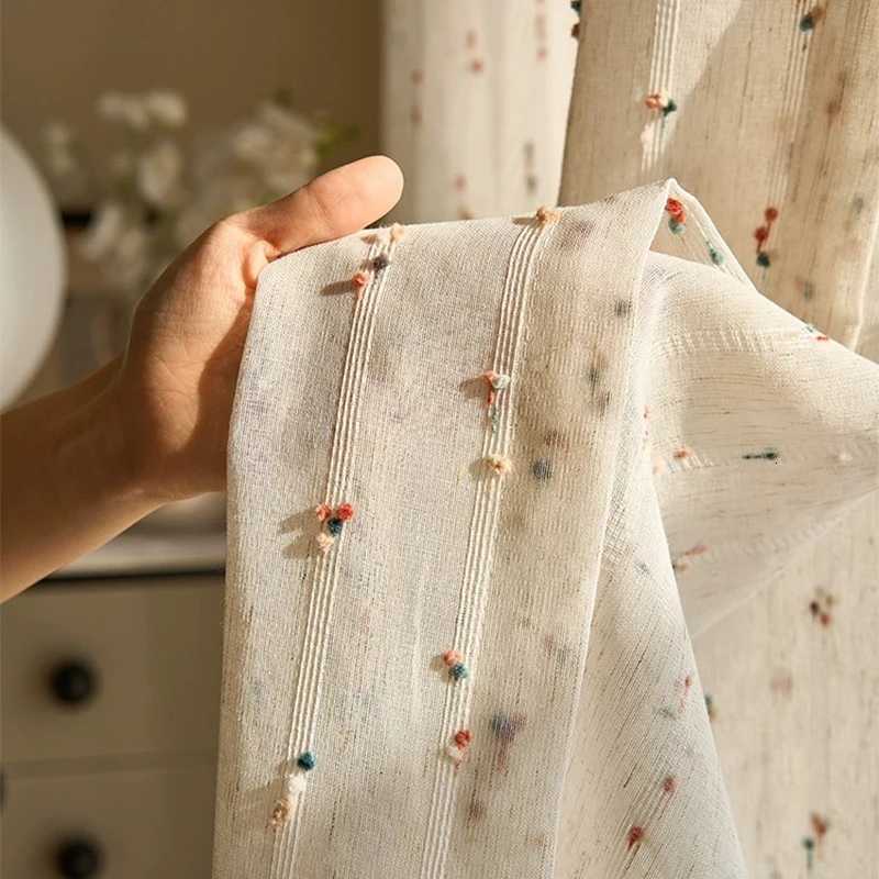 Christmas Vintage linen transparent curtain with rainbow jelly bean - rod bag design easy tohang very suitable for bedroom living room Y251126