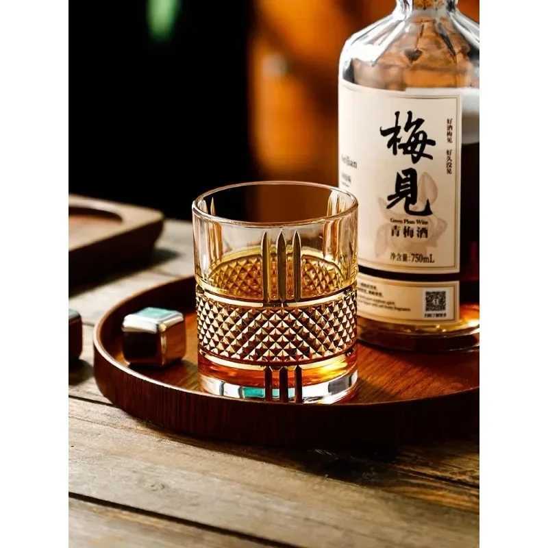 Gold lining Whiskey Glass Old Fashioned Rocks Glasses Tumblers Glassware for Cocktail Scotch Bourbon Gin Voldka Brandy C251126