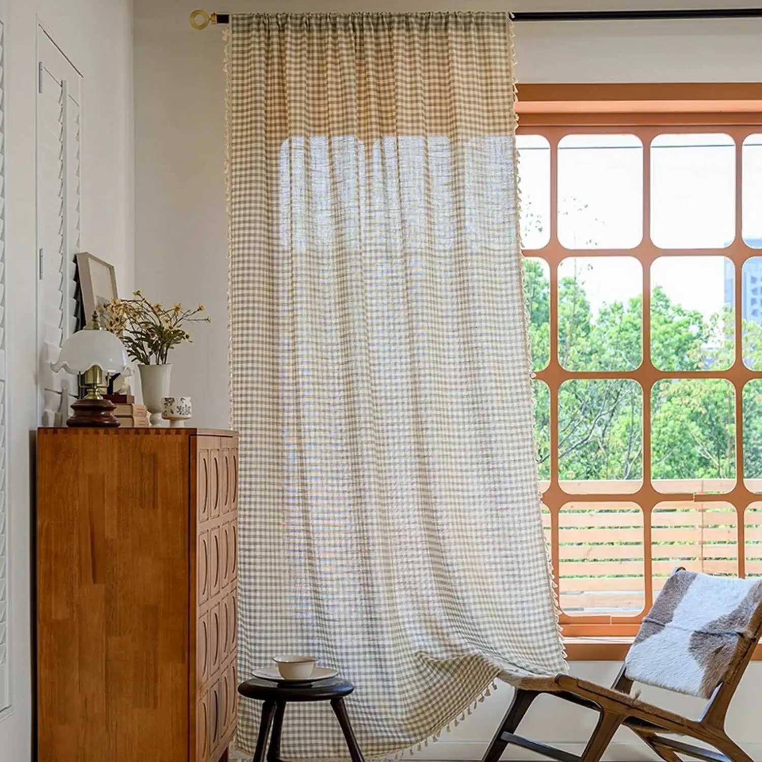 Curtain Christmas Plaid Curtains with Tassel Privacy Protection Window Treatments for Bedroom Living Room Rod Pocket Design Home Decoration Y251126