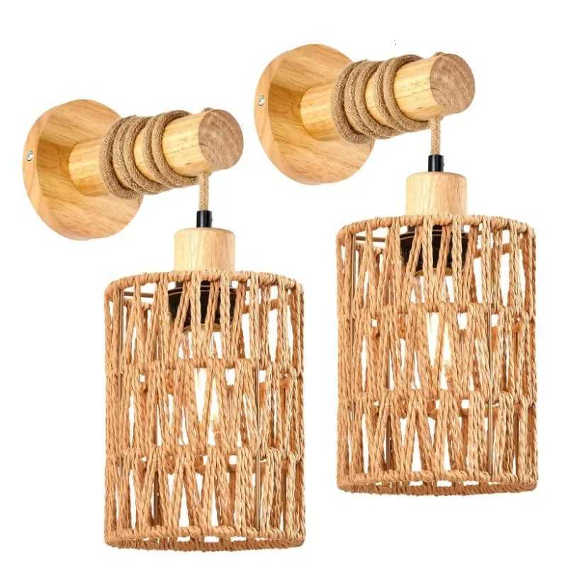 Hemp Rope Design Bedhead Wall Lamp Cylindrical Shaped Wall Light for Bedroom Farmhouse Countryside Decorative Lighting Lampshade M251126