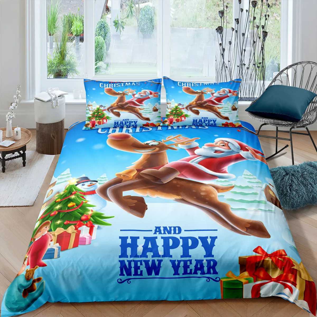Christmas Christmas Snowman Santa Bedding Set Cartoon Duvet Cover For Kids Gift Comforter Bedding And Pillowcase Duvet Cover Set Decor Y251126